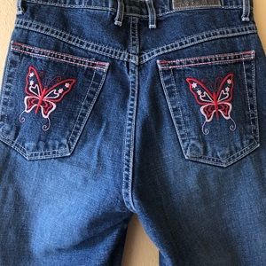 Y2K Pink Butterfly Embroidered Flare Jeans